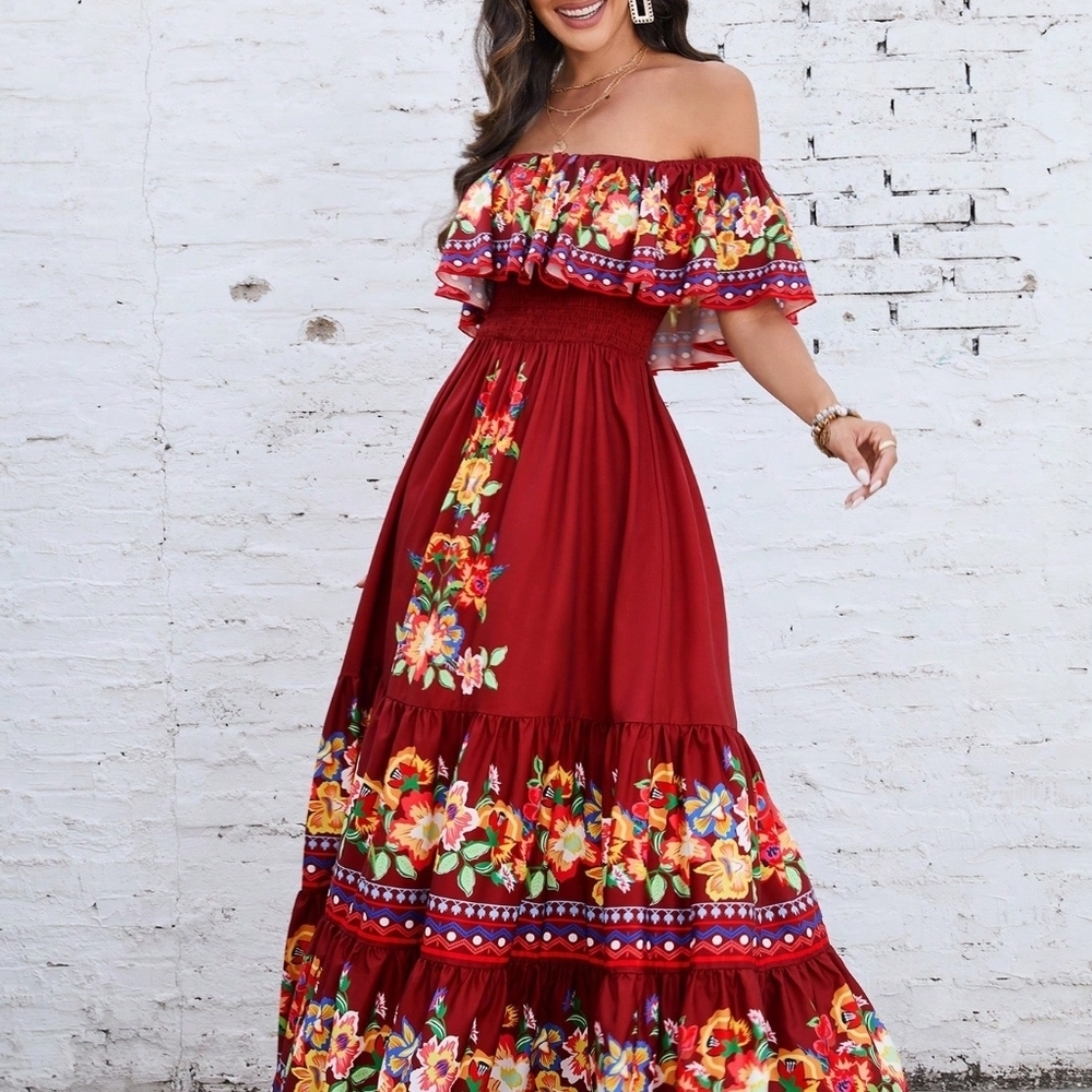 Off-Shoulder Floral Printed Dress - Picture 5 of 5